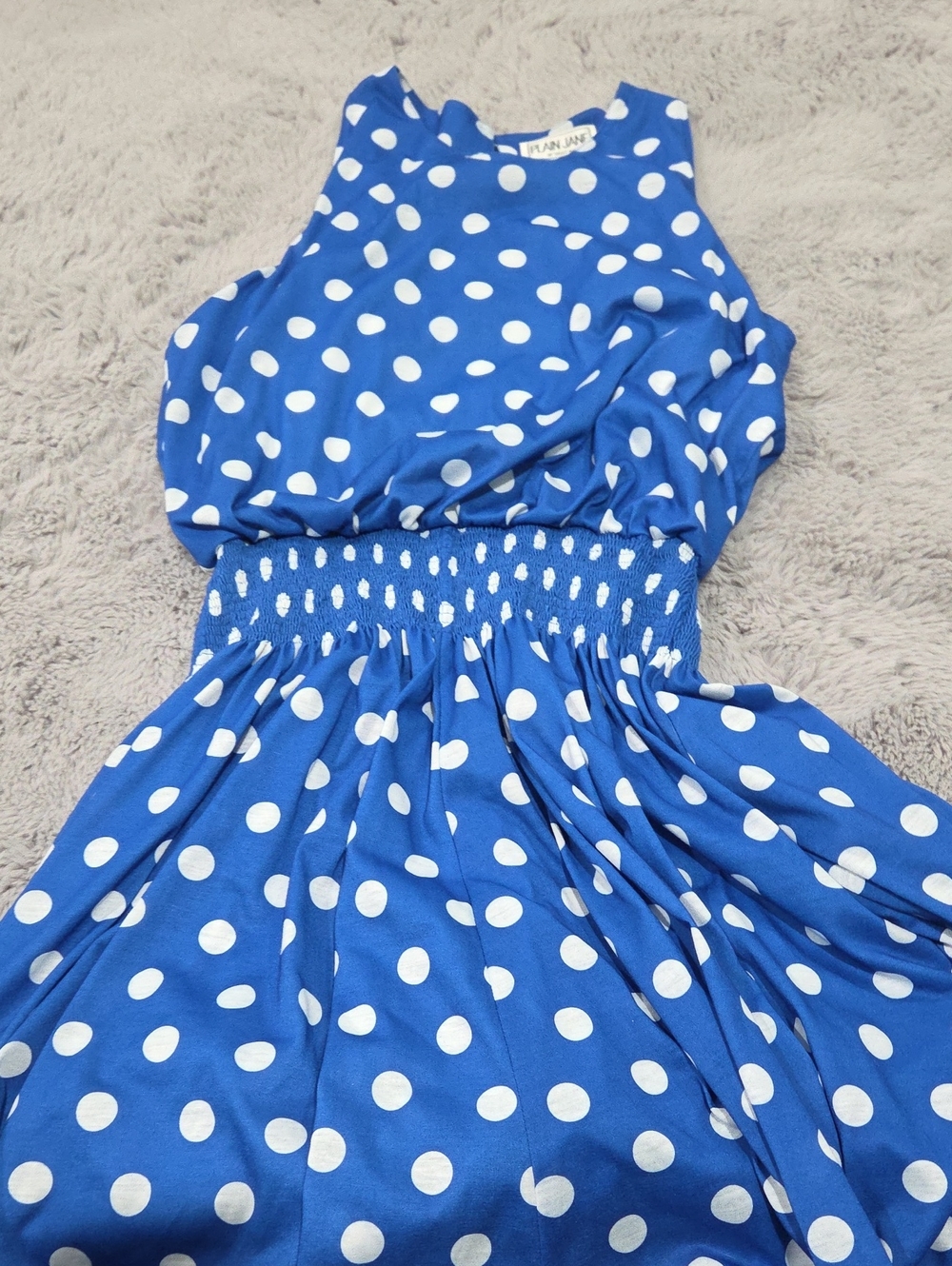 Vintage Blue Polka Dot Smocked Waist Dress